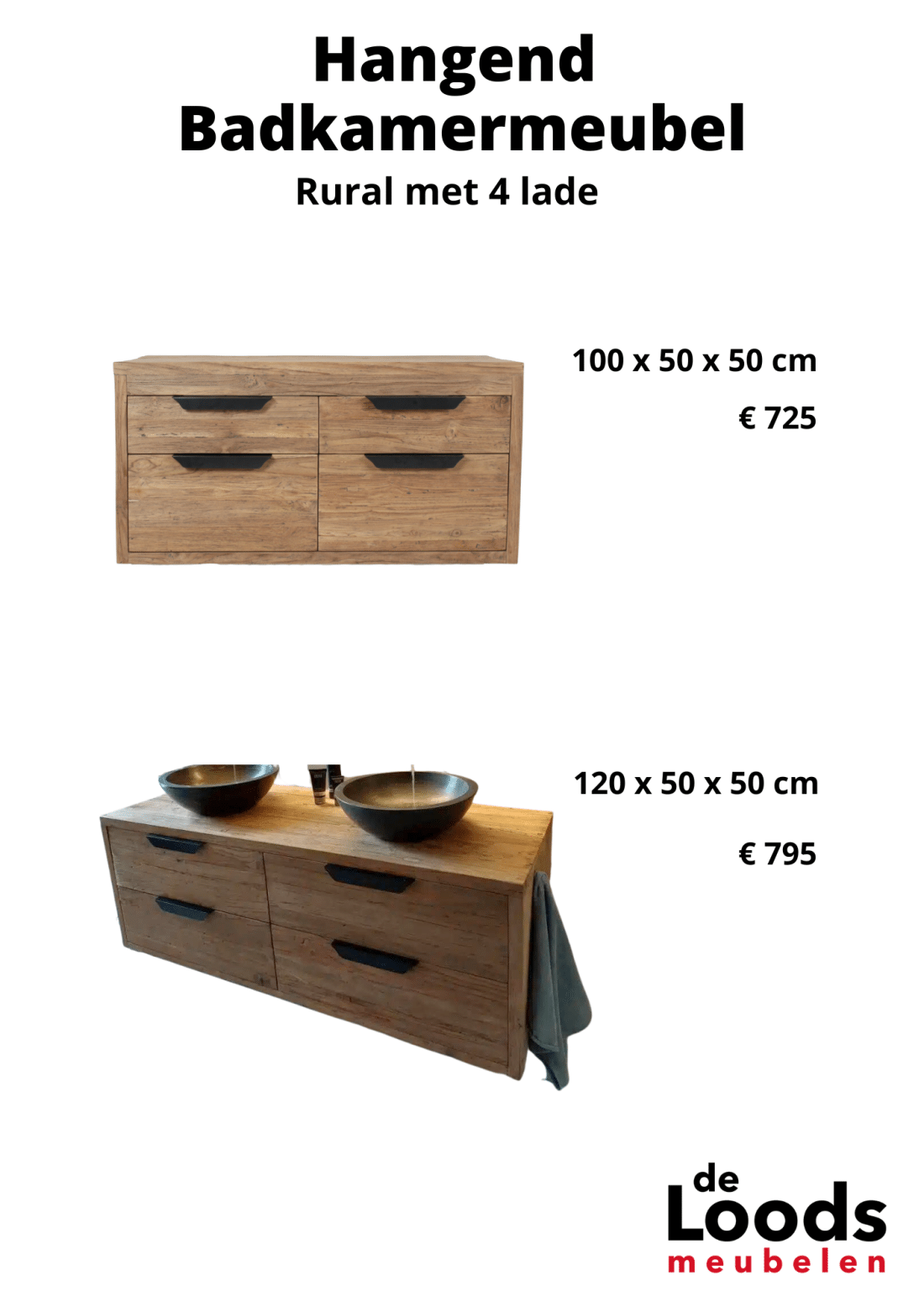 hangend badkamer meubel teak hout landelijk