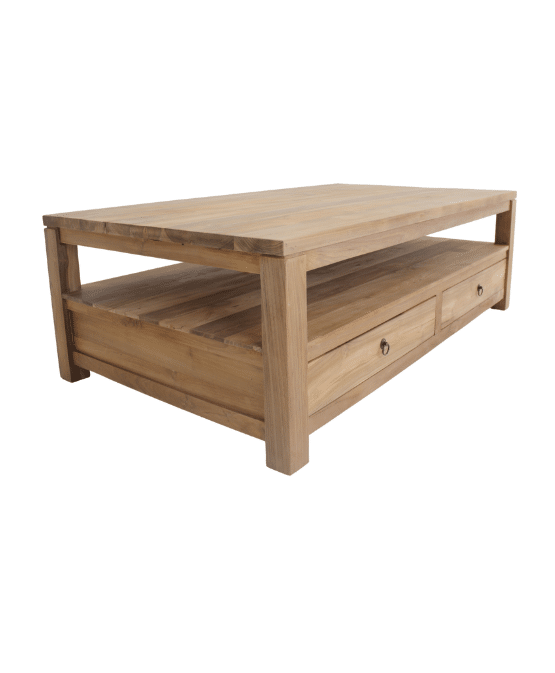grote teak houten salontafel met lade