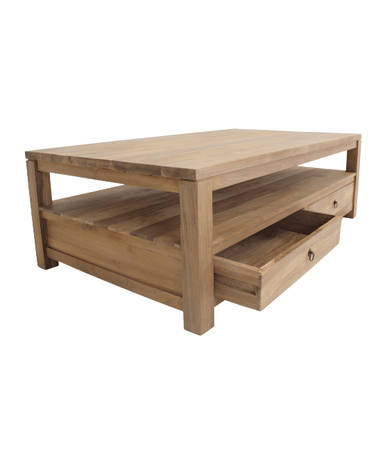 grote teak houten salontafel met lade