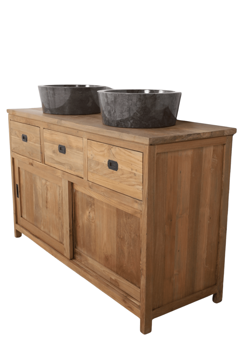 Landelijke teak houten badkamermeubel met schuifdeuren SDB 140x50x85 cm