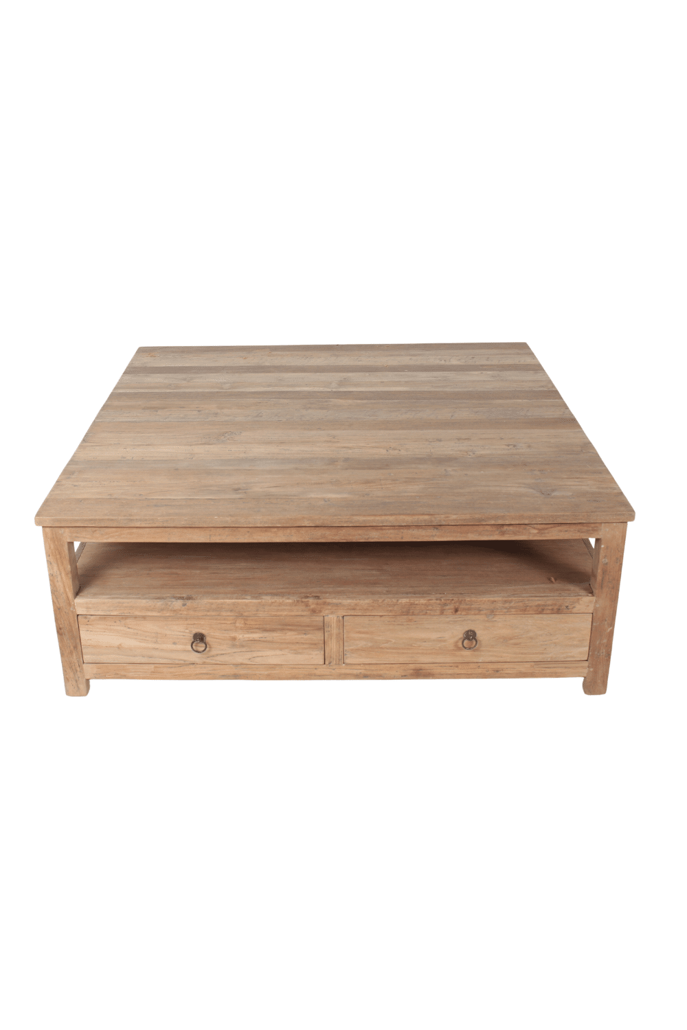 Salontafels met 2 lade en onderblad teak hout landelijke salontafel 120x120x45 cm