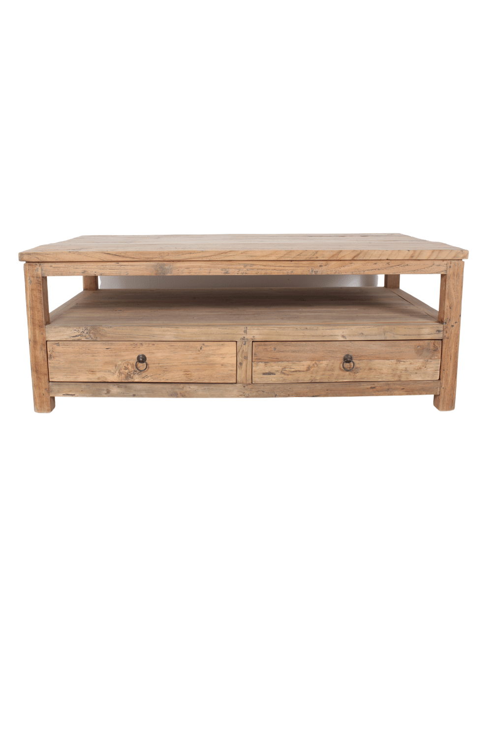 Salontafels met 2 lade en onderblad teak hout landelijke salontafel 120x70x45 cm