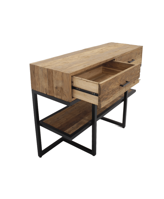 industrieel teakhouten sidetable / haltafel