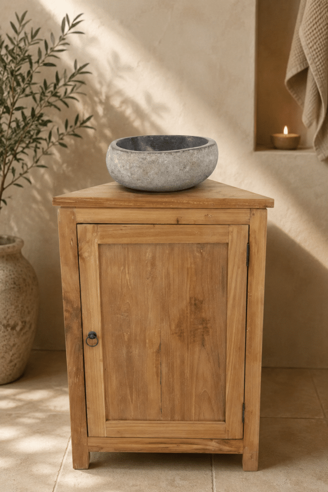 Toilet hoekkastje teak hout