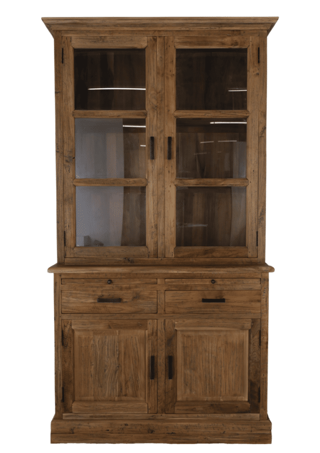 Kleine Landelijke Massief Teak Vitrinekast 120 Cm