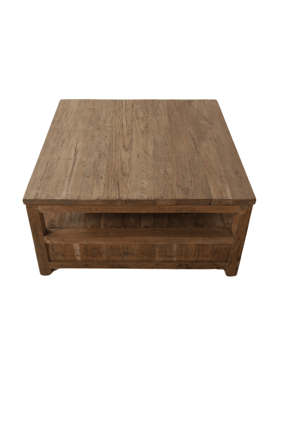 vierkante salontafel met lades oud teak hout 90x90x45