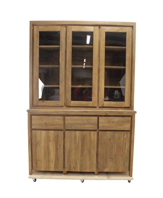 Strakke greep loze vitrine kast teak hout 150 cm