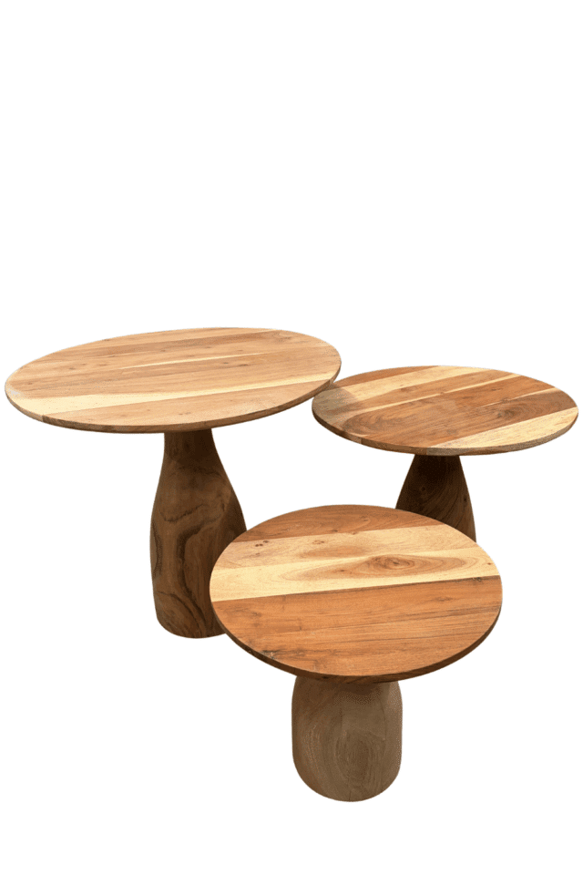 Set van 3 acacia houten salontafels