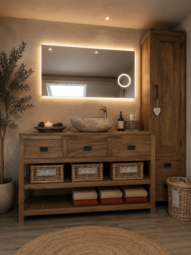 Rustiek teak houten badkamermeubel st3t