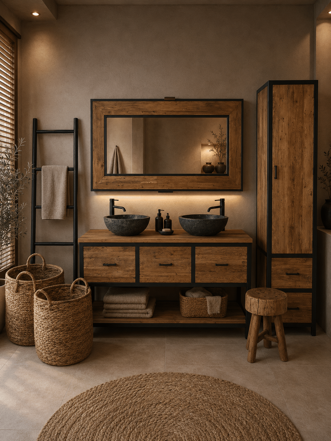 Set teak hout met metaal console erosie Set teak hout met metaal console erosie