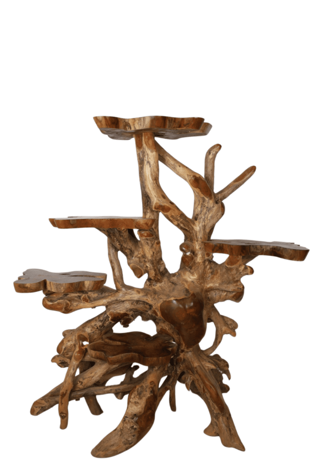 grote teak houten etagere planten tafel kattenpaal katten krabpaal