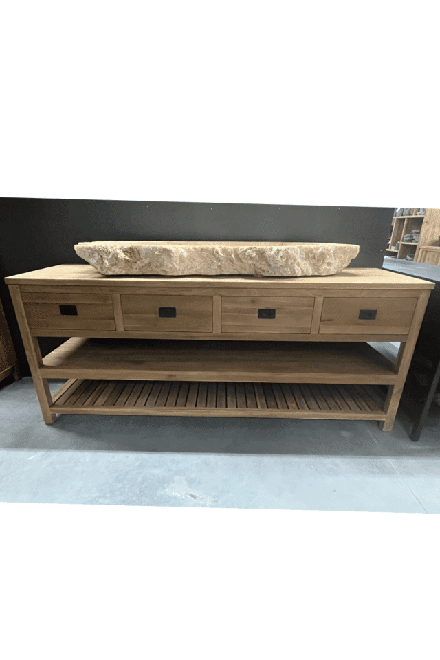 Groot landelijk badkamermeubel 200 cm teak hout