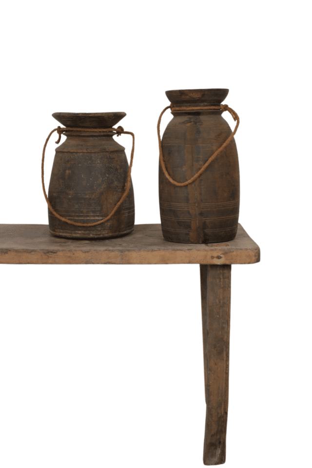 Nepalese houten potten decoratief landelijk