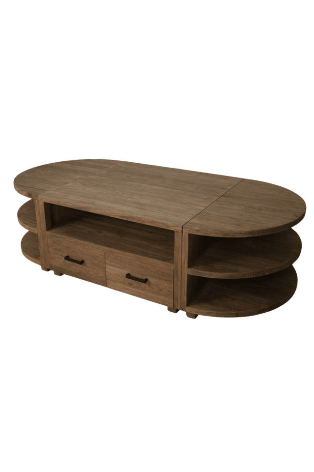Grote ovale half ronde salontafel teak hout 180 cm landelijk