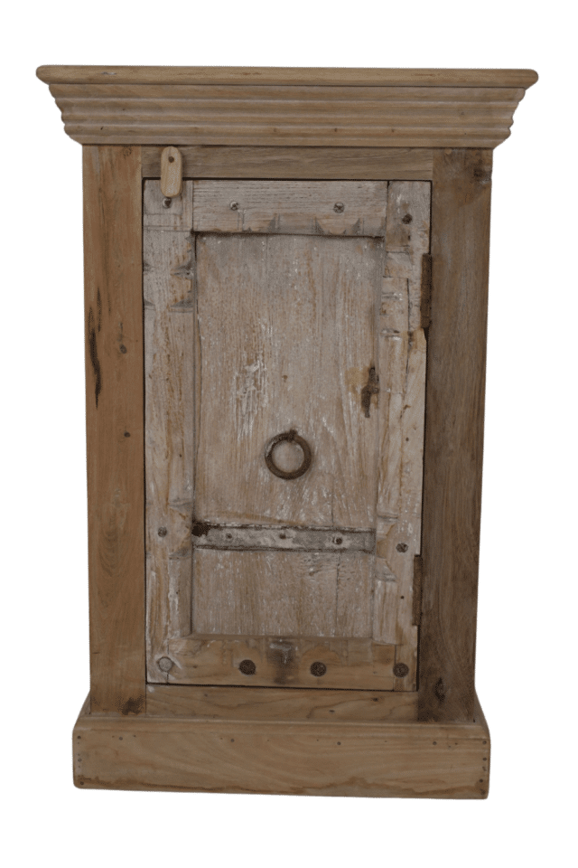klein wit beige houten kastje met oude deur india nachtkastje 50x40x78 cm