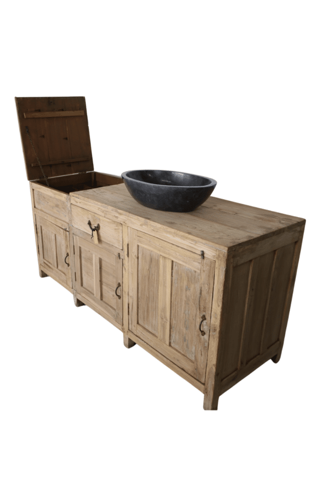 uniek oud houten badkamermeubel 185x60x80 cm