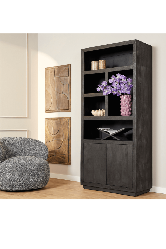 zwarte houten vakken kast 90 cm