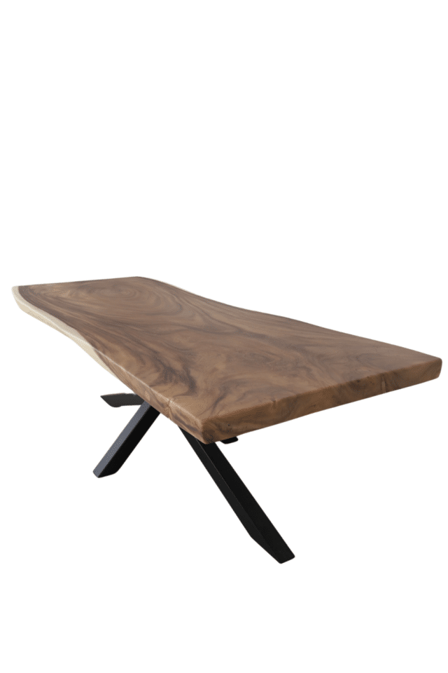 suar boomstam tafel eetkamertafel met een zwart metalen matrixpoot 250 cm