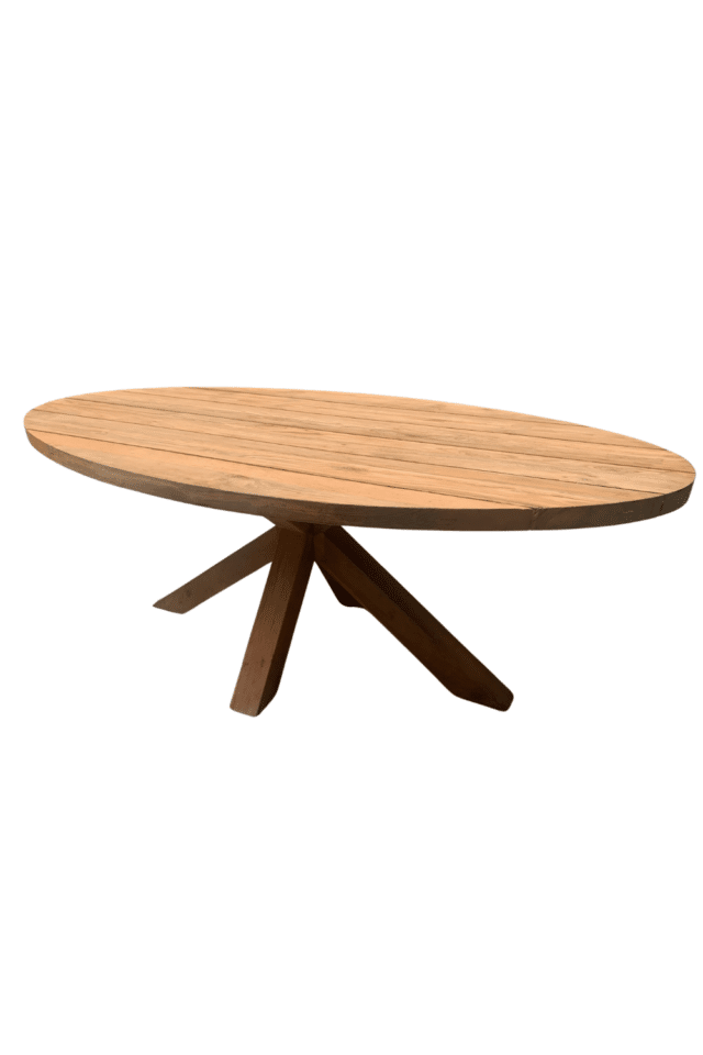 tuintafel ovaal teakhout 200 cm met houten poot