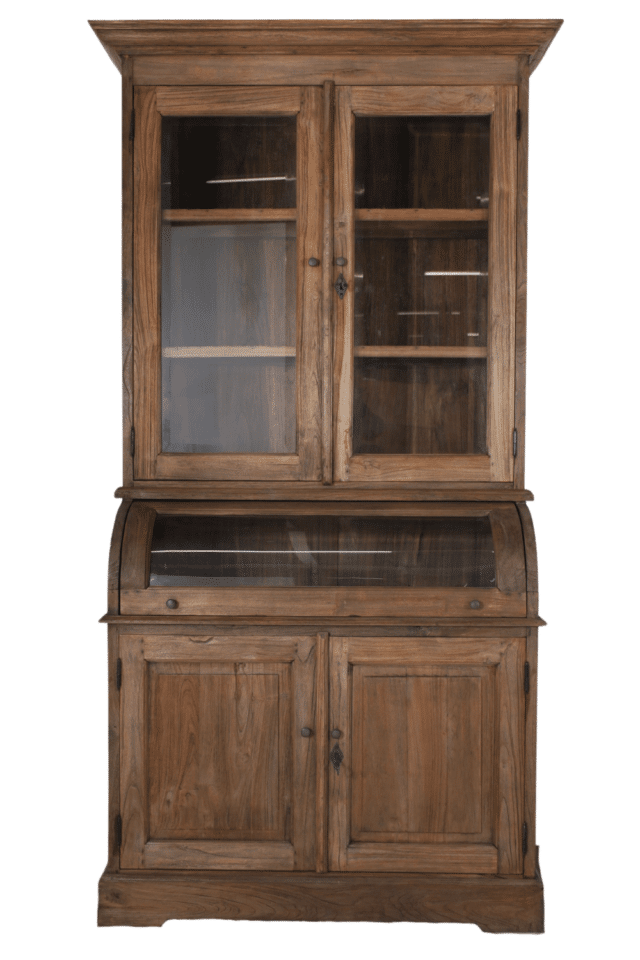 vergrijsde houten kleine grutters vitrine kast 115x52x214 cm