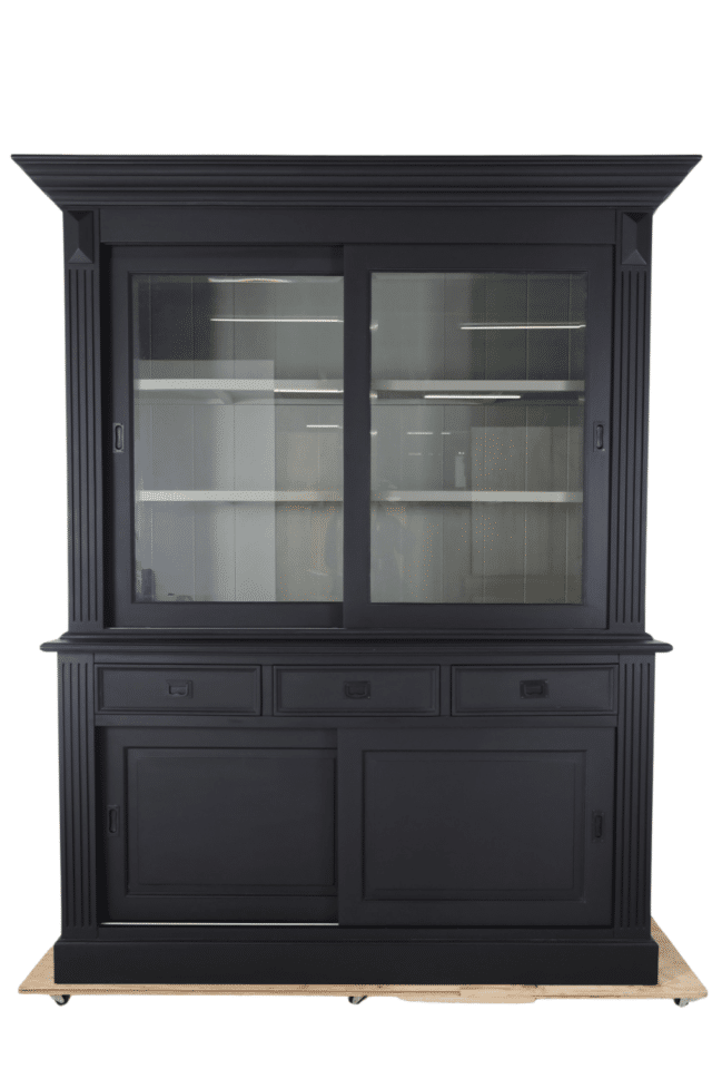 Zwarte vitrinekast met grijze binnenkant 180x54220 cm