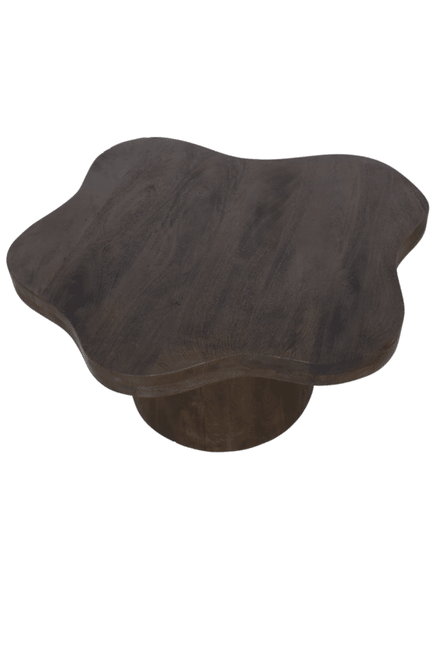 Organische houten salontafel bloem vormige walnoot bruine kleur 90x90x43 cm