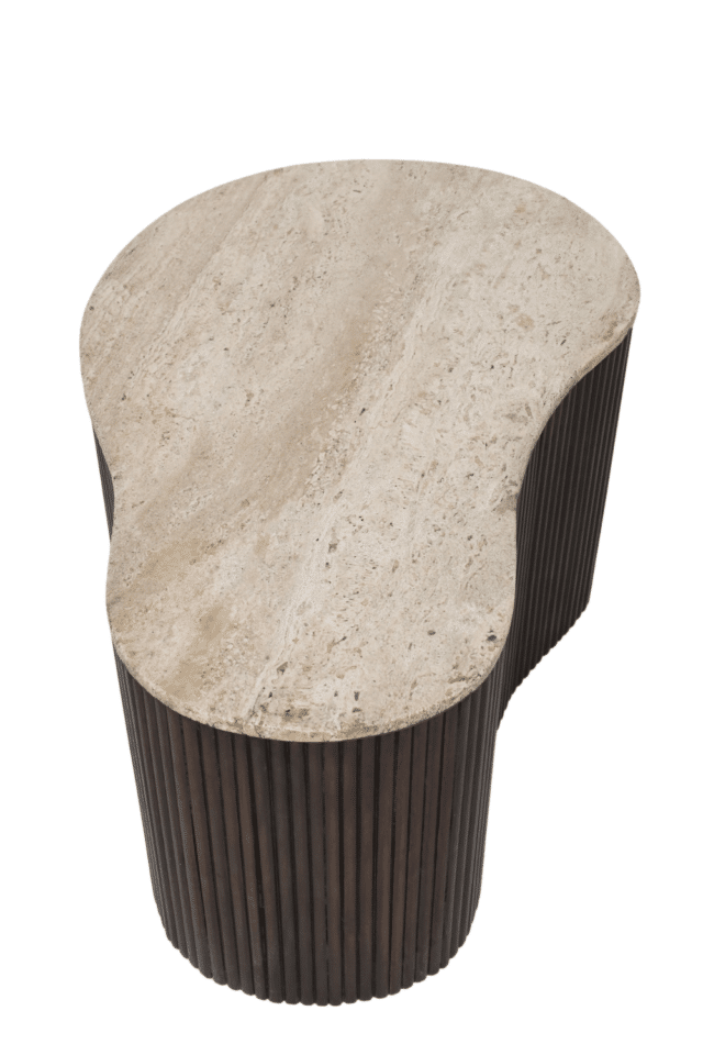 Salontafel bijzettafeltje walnoot bruin en travertin