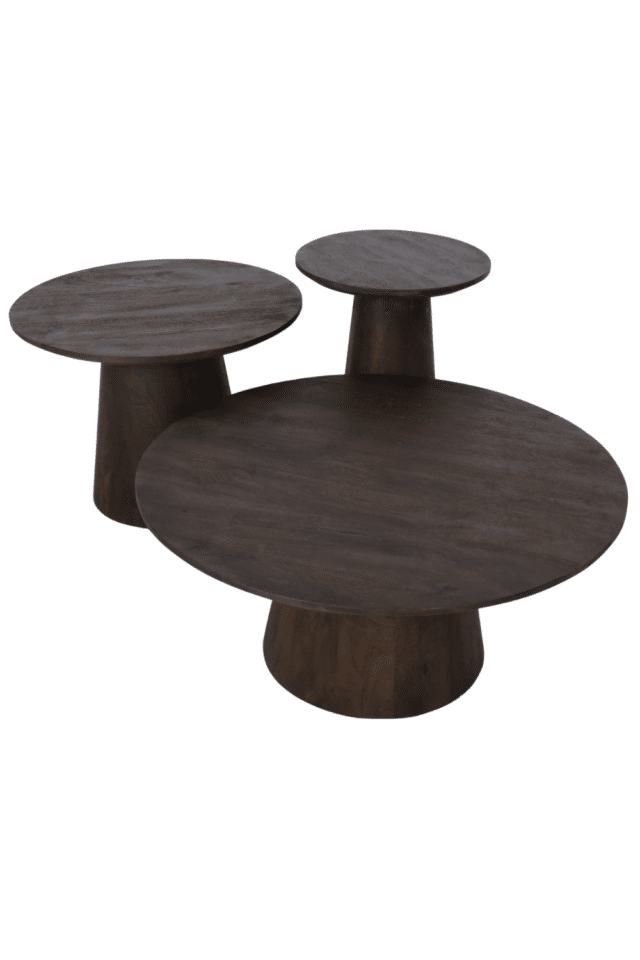 Salontafel set van 3 ronde salontafels walnoot bruine kleur mango hout