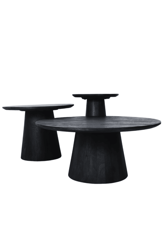 ronde salontafel zwart mango hout met kolompoot