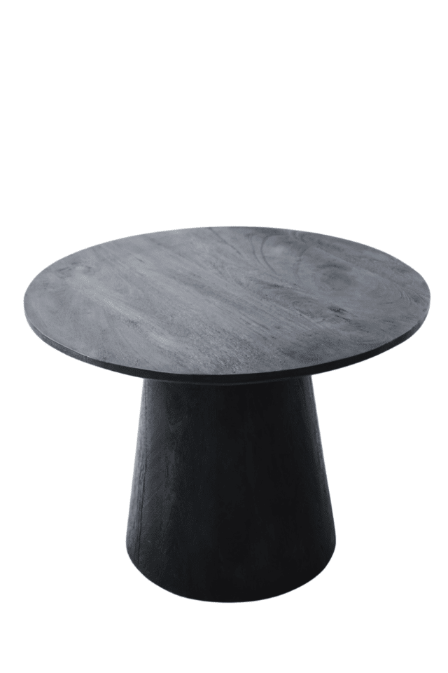 ronde salontafel zwart mango hout met kolompoot