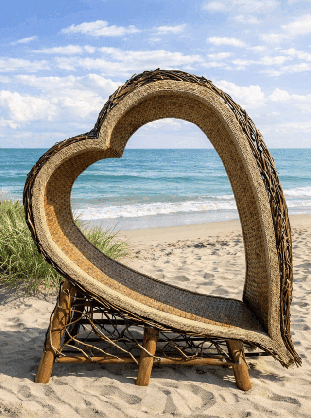 Houten lichtbed in de vorm van een hart. Photo Booth