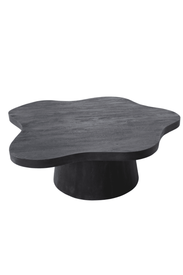 Zwarte mango houten salontafel organische bloem vorm 120x120x43 cm