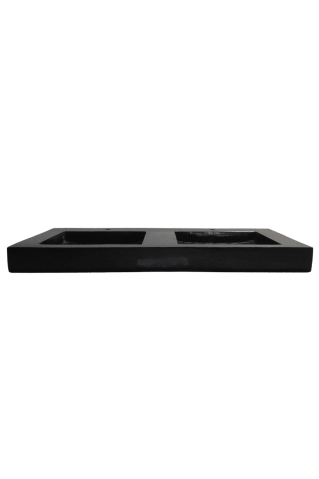 Dubbele zwarte wasbak natuursteen 120x45x10 cm