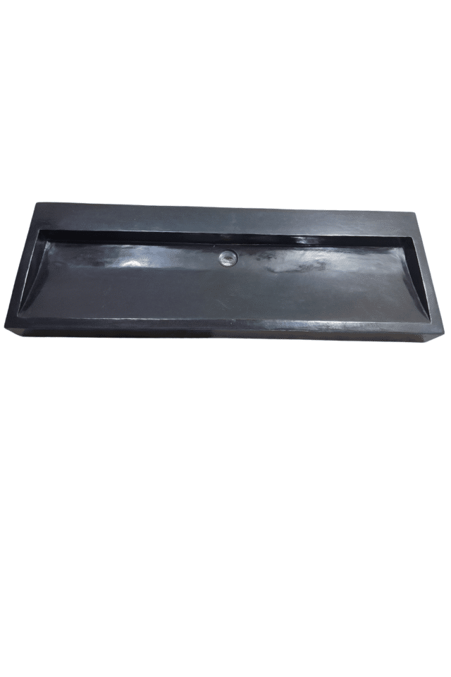rechthoekige grote zwarte wasbak natuursteen andesiet 120x40x10 cm
