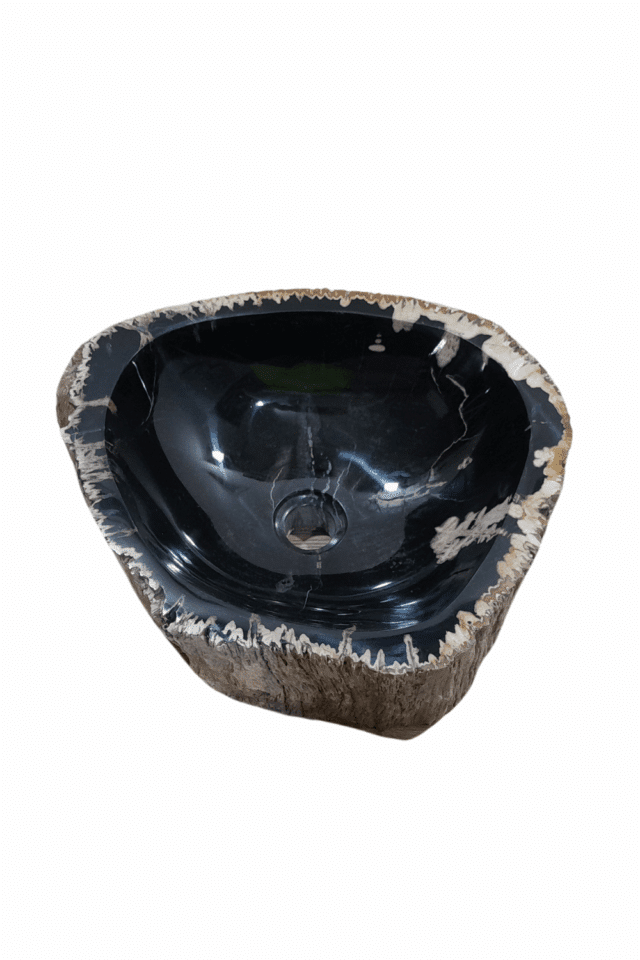 Fossiele wasbak rond versteend hout 41x36x15 cm