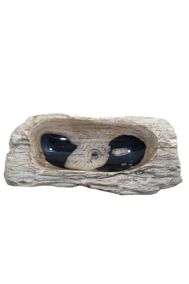 Fossiele wasbak versteend hout 80 cm beige met zwart