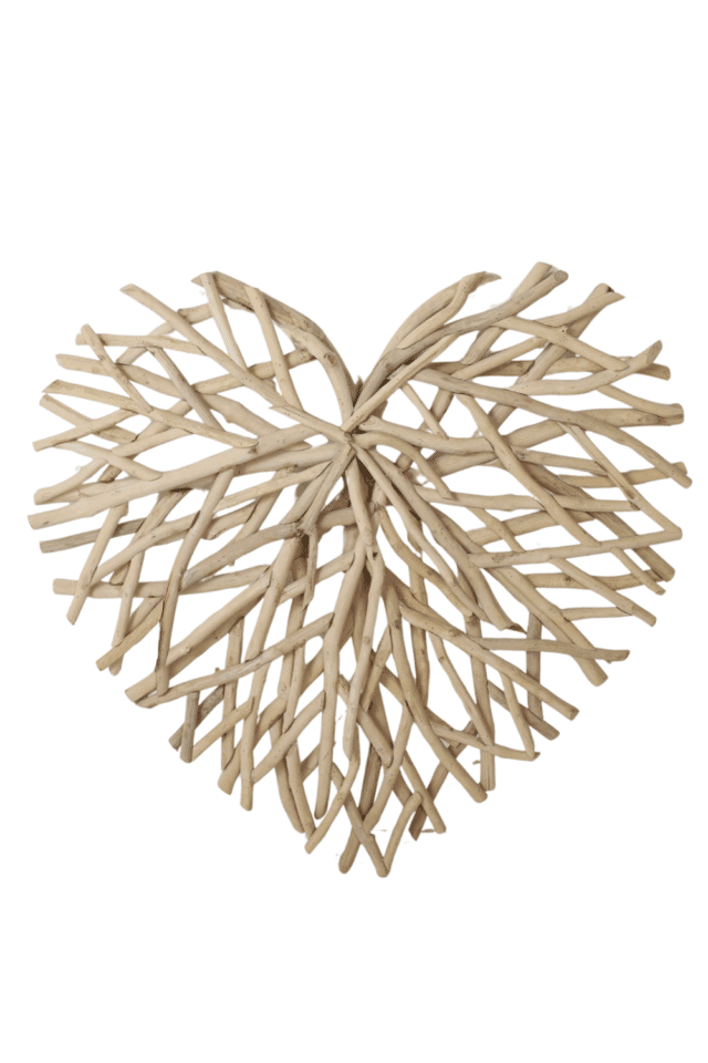 Teak houten hart wanddecoratie
