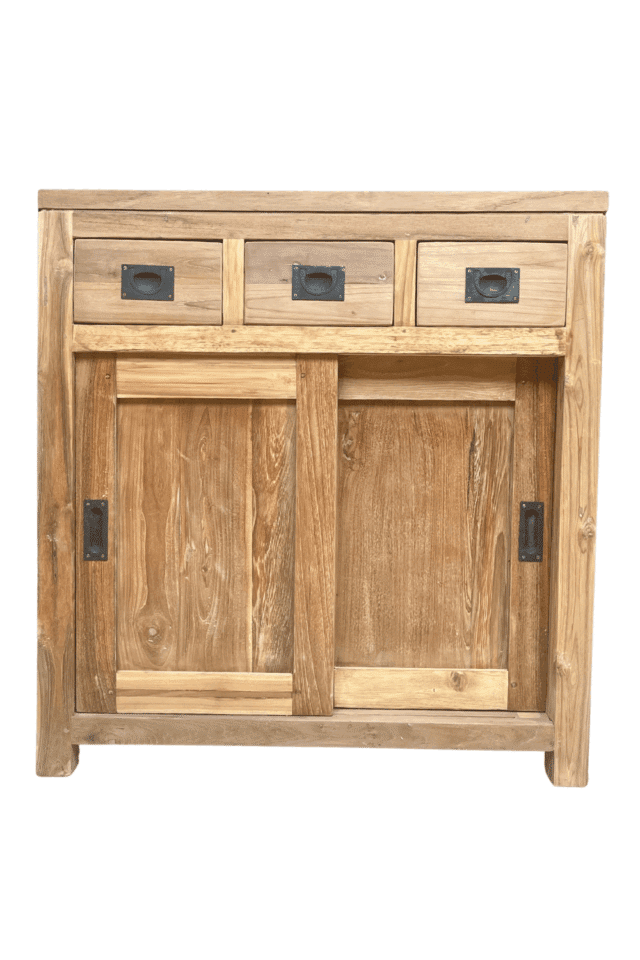 Teak houten badkamermeubel met schuifdeuren sdb 80 cm