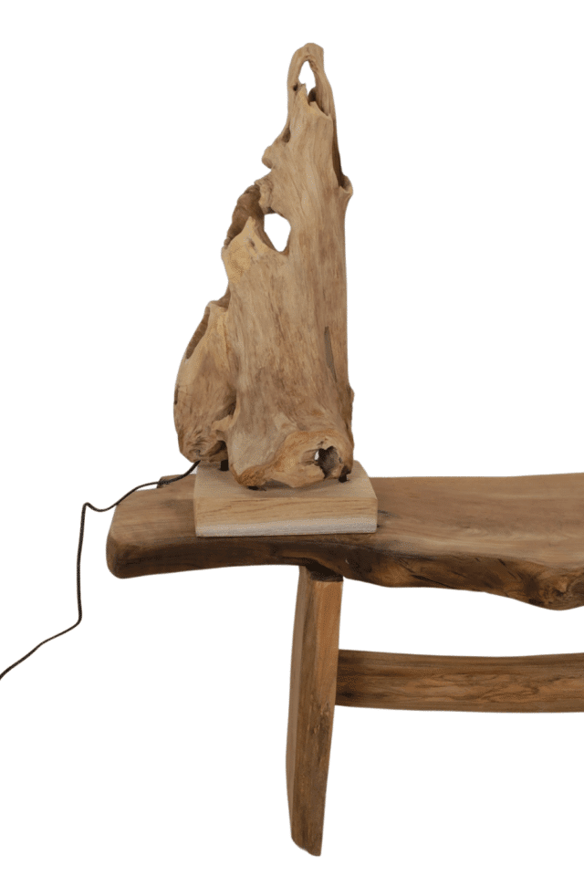 Teak houten stronk lampje als tafellamp 57 cm hoog
