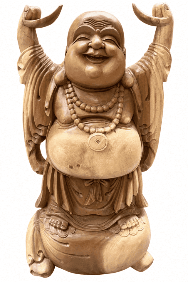 suar houten boeddha beeld uitgesneden van hout 1 meter hoog