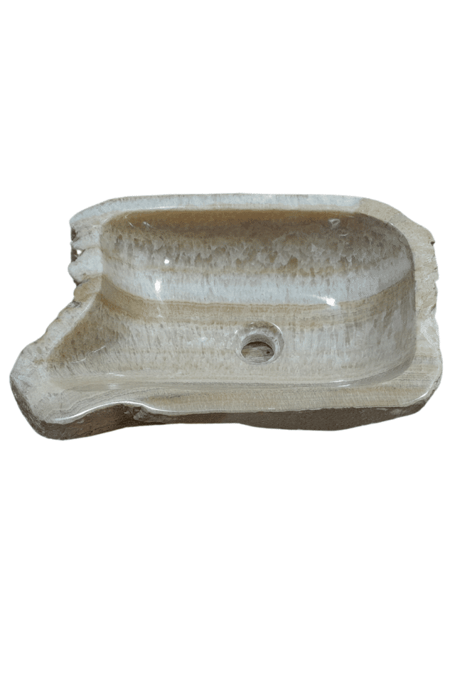 Beige natuurstenen wasbak met ruwe buitenkant onyx