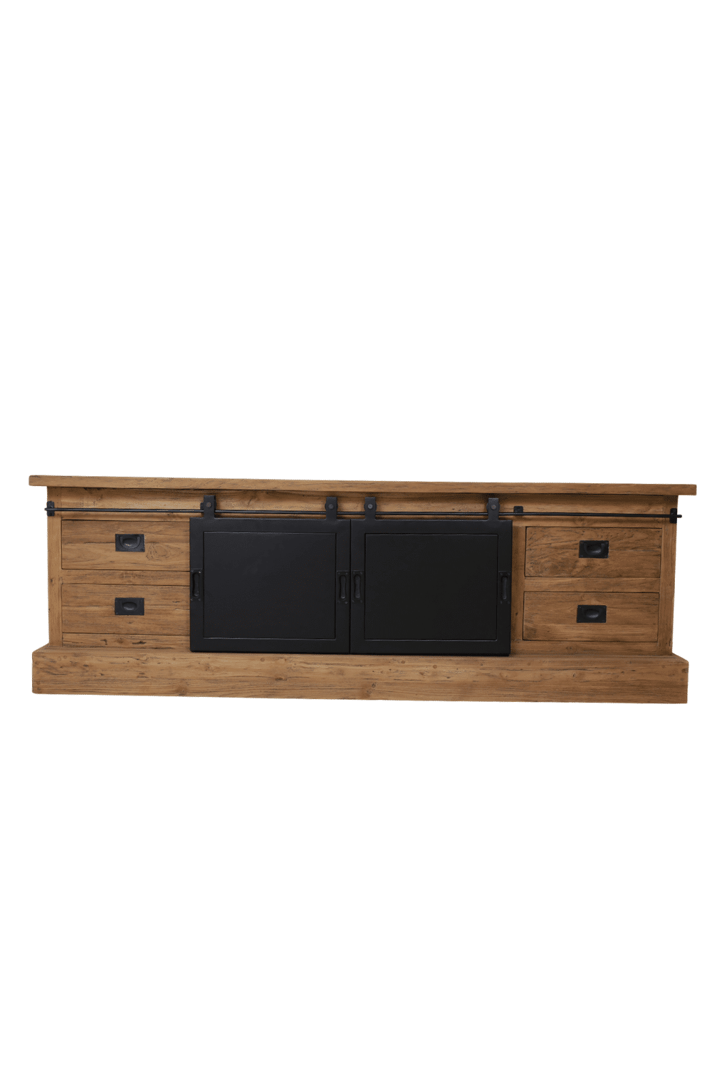 industrieel teak houten tv meubel met metalen schuifdeuren tvd 23