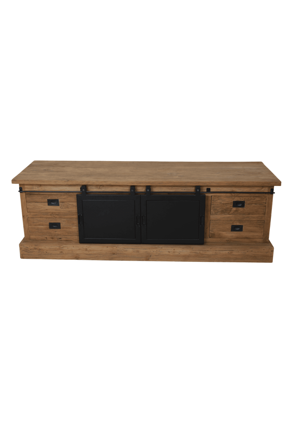 industrieel teak houten tv meubel met metalen schuifdeuren tvd 23