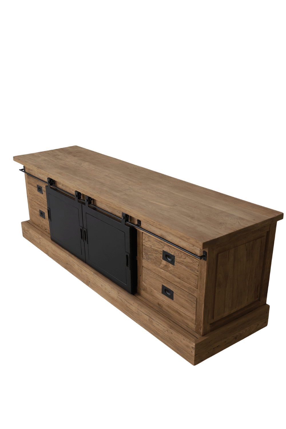 industrieel teak houten tv meubel met metalen schuifdeuren tvd 23