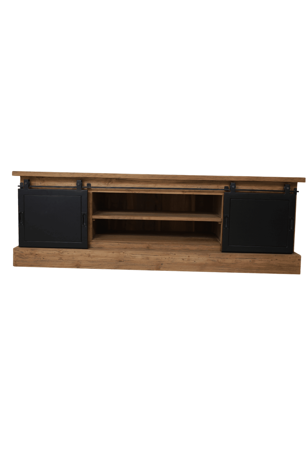 industrieel teak houten tv meubel met metalen schuifdeuren tvd 23