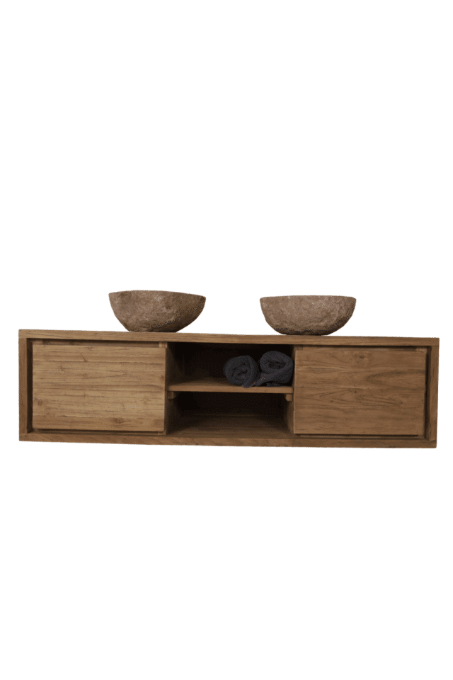 hangend Badkamermeubel teak hout met 2 lades 150x45x40 cm