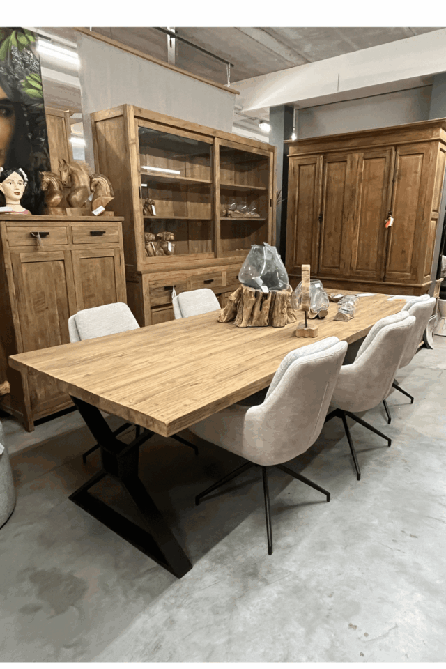 Teakhouten eettafel 300 cm rural met kruis poot