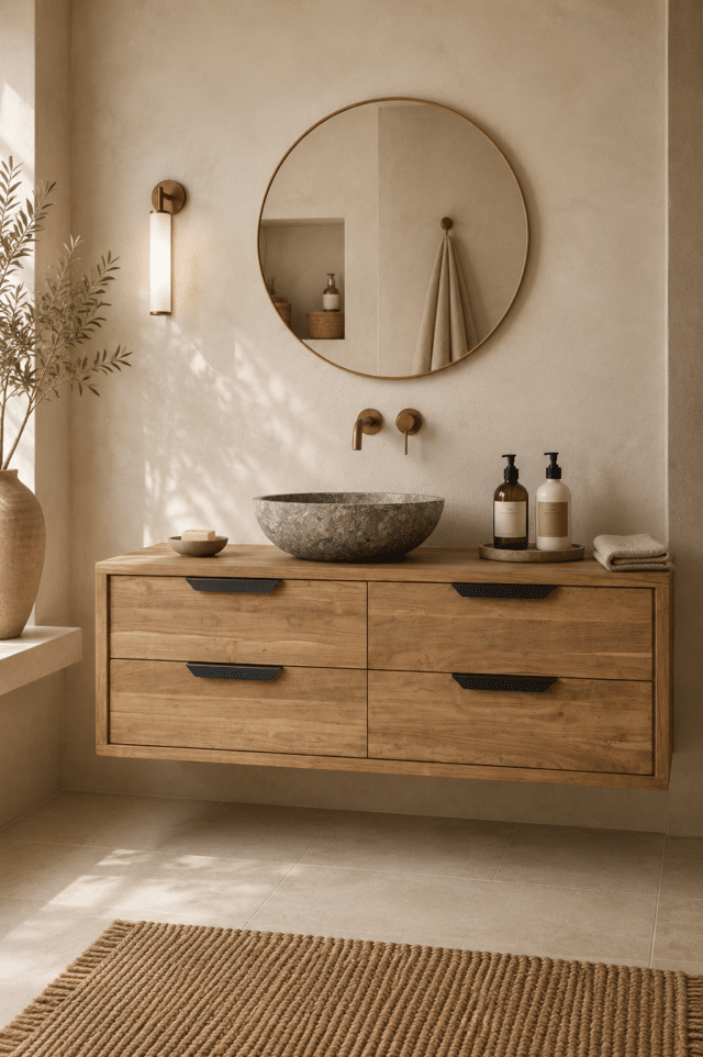 Hangend badkamermeubel teak hout