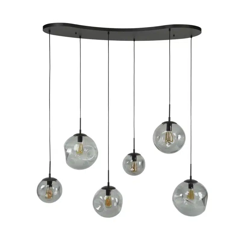 Organische Hanglamp met zwart glas 6 bollen Stellar Black 6 lichts Antic zwart 135x60x150 cm Organische Hanglamp met zwart glas 6 bollen Stellar Black 6 lichts Antic zwart 135x60x150 cm