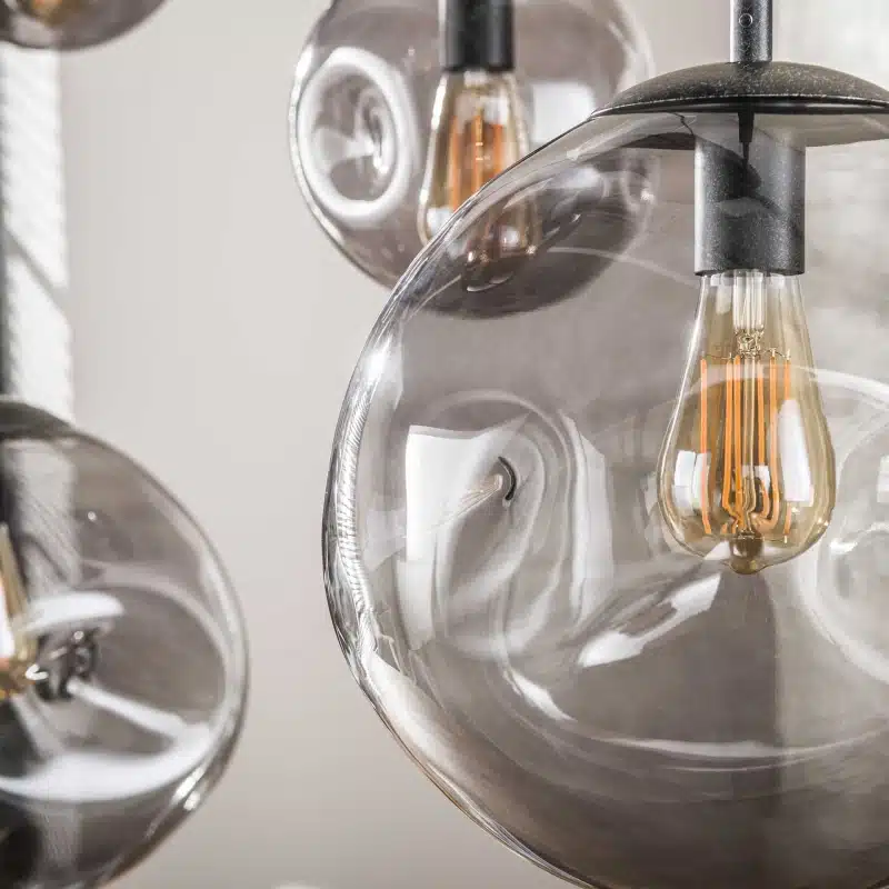 Organische Hanglamp met zwart glas 6 bollen Stellar Black 6 lichts Antic zwart 135x60x150 cm Organische Hanglamp met zwart glas 6 bollen Stellar Black 6 lichts Antic zwart 135x60x150 cm